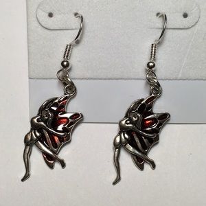 Silver Plated Red Wing Fairy Earrings NWT